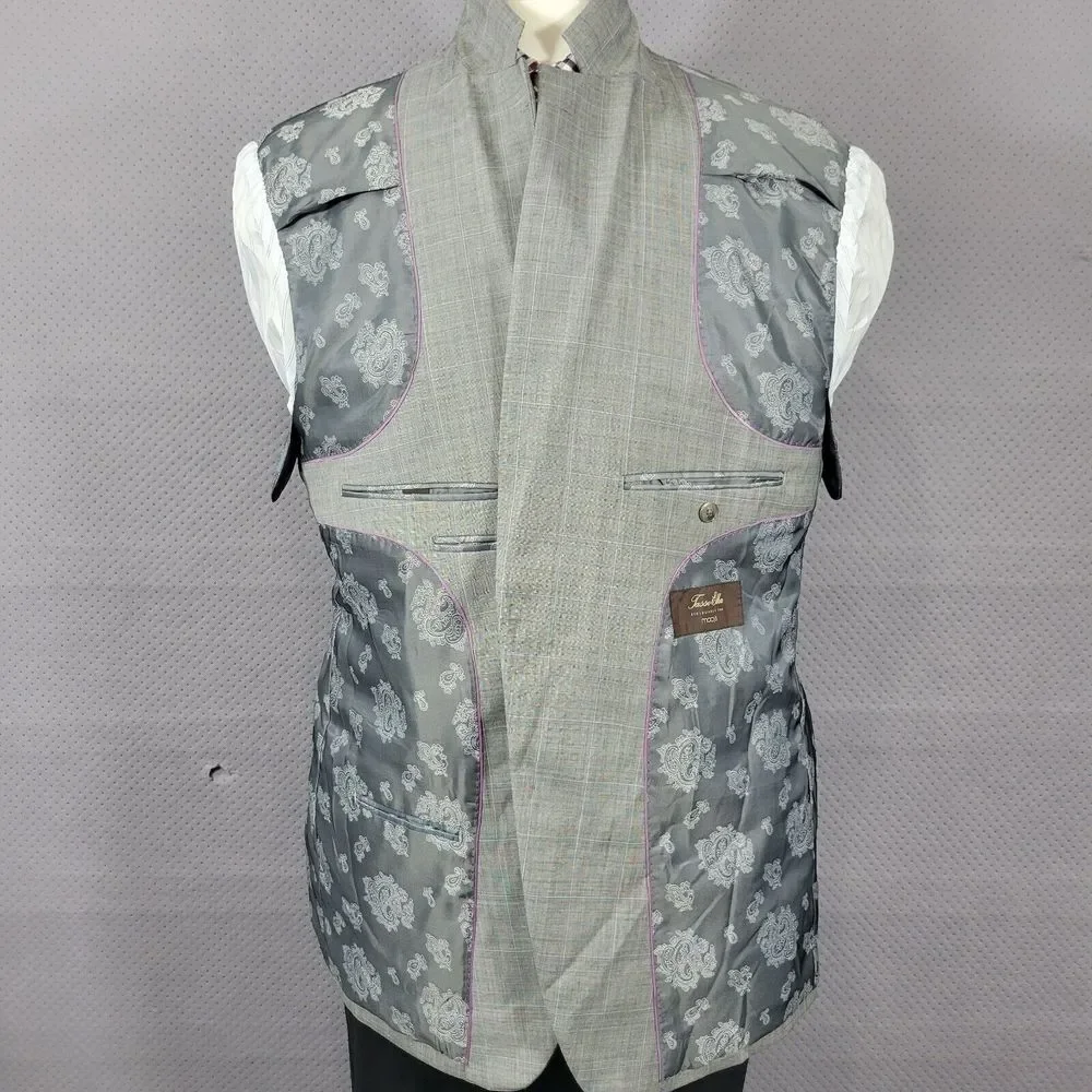 Tasso Elba Men's Sport Coat Blazer‎ Two Button Gray Plaid Shark Skin Wool 44R